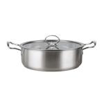 Double Handle Kitchen Soup Pots 24cm Stainless Steel With Glass Lid