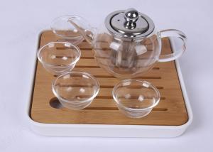 Quality Portable Travel Glass Tea Set 4 Cups With Bamboo Plate , FDA SGS Listed wholesale