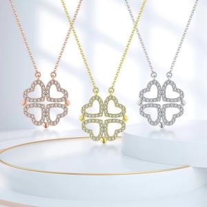 Quality YASVITTI Custom Romantic Magnetic Clover Necklaces OEM Charm 925 Sterling Silver Dainty Heart Four Leaf Clover Necklace wholesale