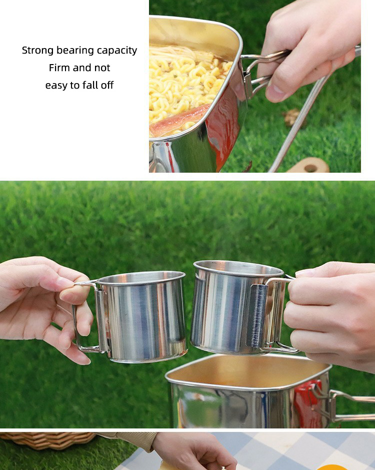Lightweight Backpacking Outdoor Kitchen Picnic Pot Pan Stainless Steel 6 PCS Camping Cookware Set For Out Door Hiking