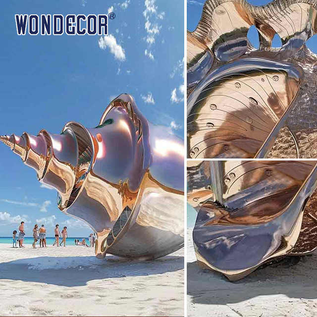 Large outdoor metal art conch stainless steel sculpture