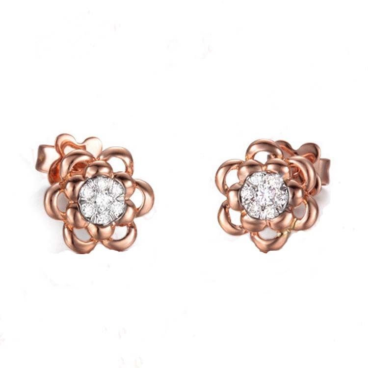 Rose Gold White Gold 0.14carat Diamonds Flwoer Stud Eaerrings for Women Gift (GDE002)