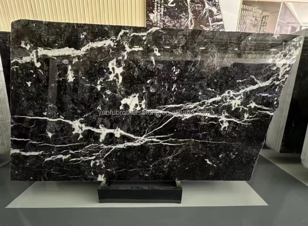 Hotel Surface Finishing Polished Italian Fendy Black Marble with White Veins Tile