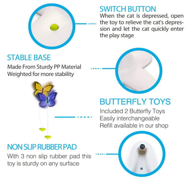 Flutter Bug Interactive Cat Butterfly Toy Two Replacements For Indoor Cats
