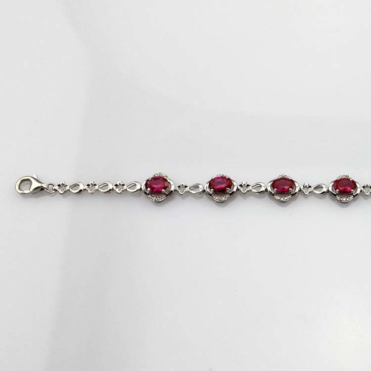Sterling Silver Link 5x7mm Created Ruby Cubic Zircon Tennis Bracelet (H08RED)