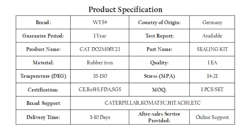 WYS Caterpillar CAT Part Number DO2M06Y23 Original Parts Excavator Repair Parts&Components Original Quality