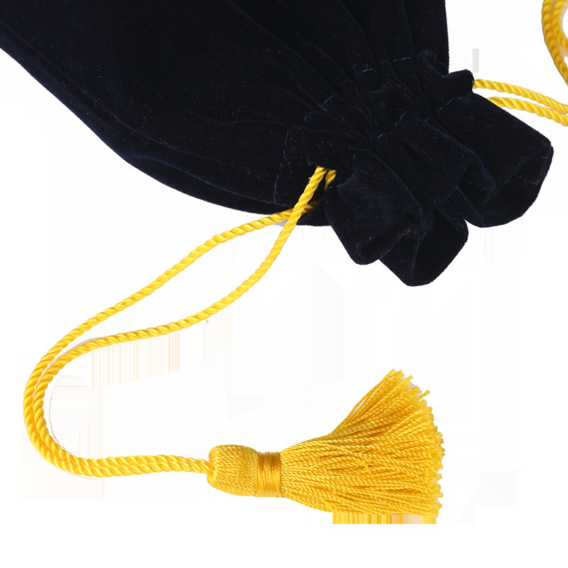 Luxury dust velvet bags custom foil drawstring tassel black velvet bags