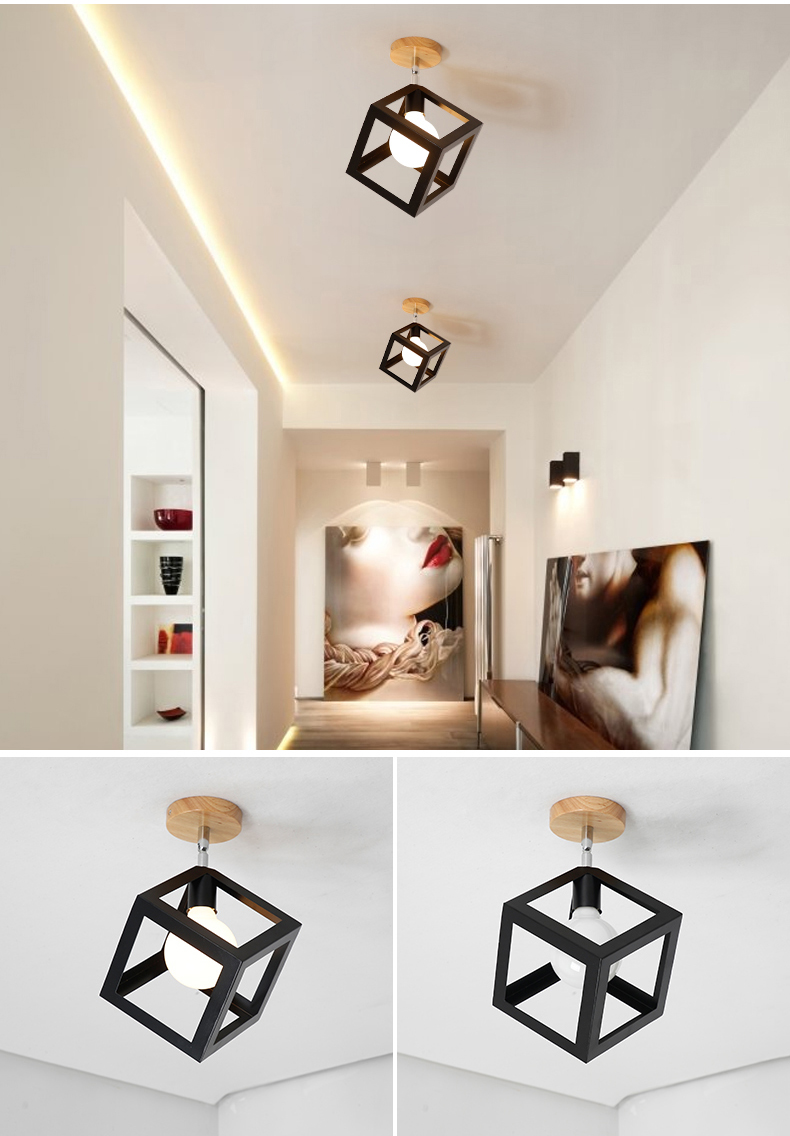 E27 Led Ceiling Light Industrial Nordic Modern Ceiling Lamp for Living Room Bedroom Decor Wood Cube Earth Lamp(WH-WA-58)