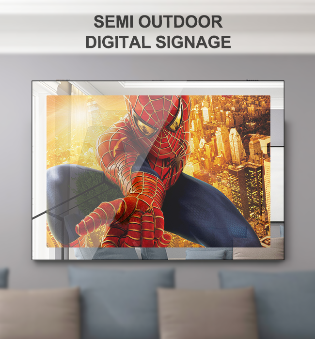 43" Mirror LCD Display For Outdoor Transmittance 50% Media Player