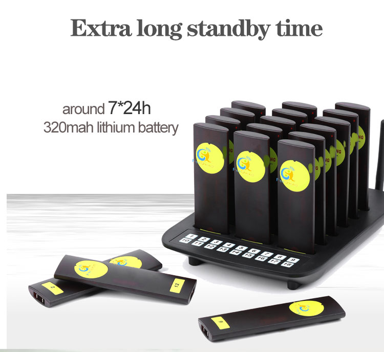 wireless keyboard transmitter with 18 coaster pagers for waiter calling customer waiting in queue