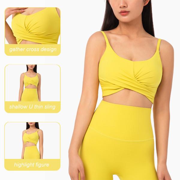 Bright Color Shallow Front Criss Cross Sports Bra Women Nylon Top With Removable