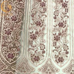 Quality Embroidery Lace Nigerian Style Crystal Beaded Fabric For Bridal Gown wholesale
