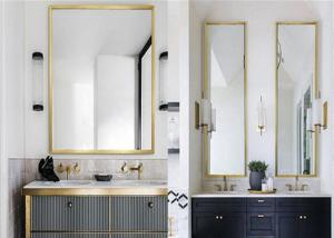 Quality Silver Framed Bathroom Mirrors Flower Grain Color Punch Free Installation wholesale