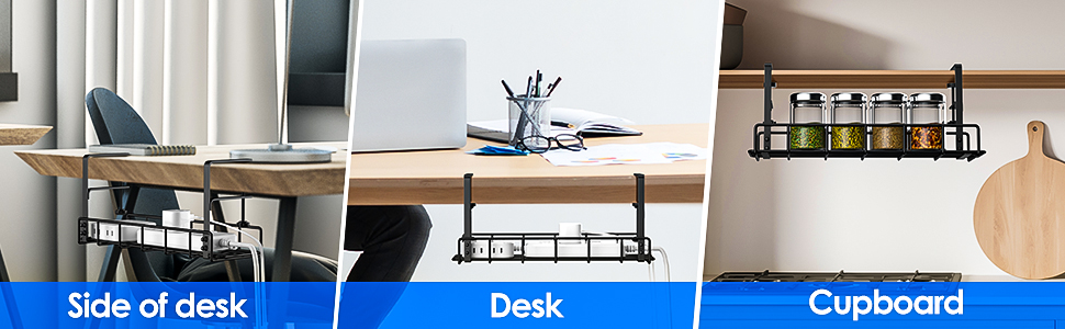 Under Desk Wire Management with Custom Size Hook Type Cable Management Compartment