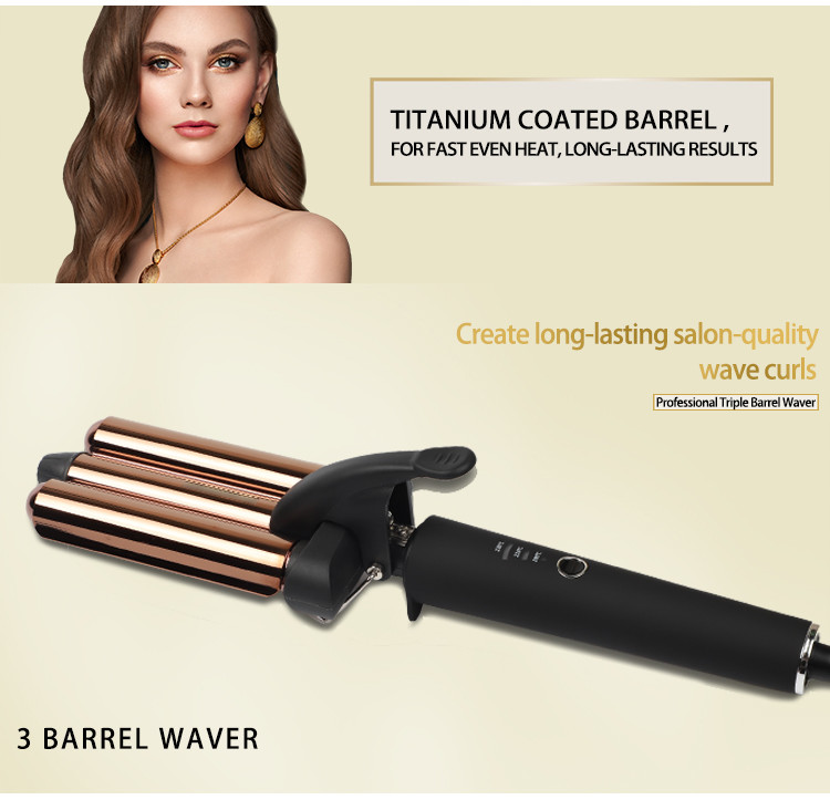Home Use Three Barrel Titanium Big Wave Curler Automatic LED Hair Waver