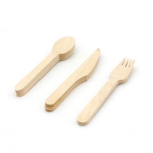 Quality 160mm Disposable Wooden Cutlery Set , Wrapped Organic Bamboo Utensils Spoon Knife Fork wholesale