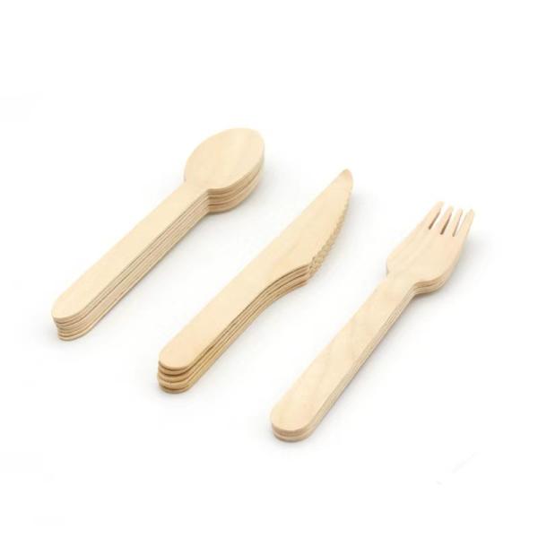 160mm Disposable Wooden Cutlery Set , Wrapped Organic Bamboo Utensils Spoon