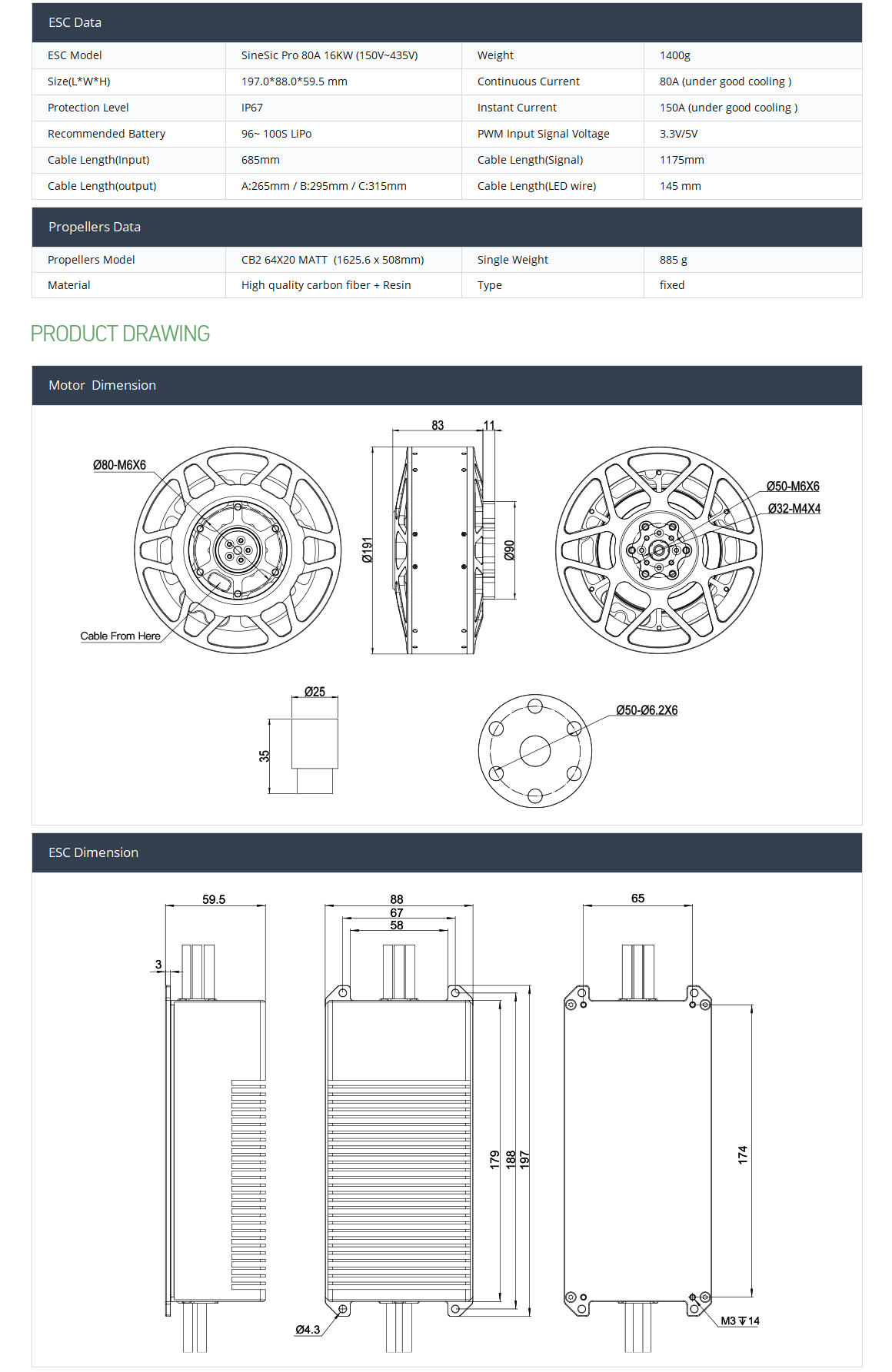 HB40 64X20 drone arm set Motor