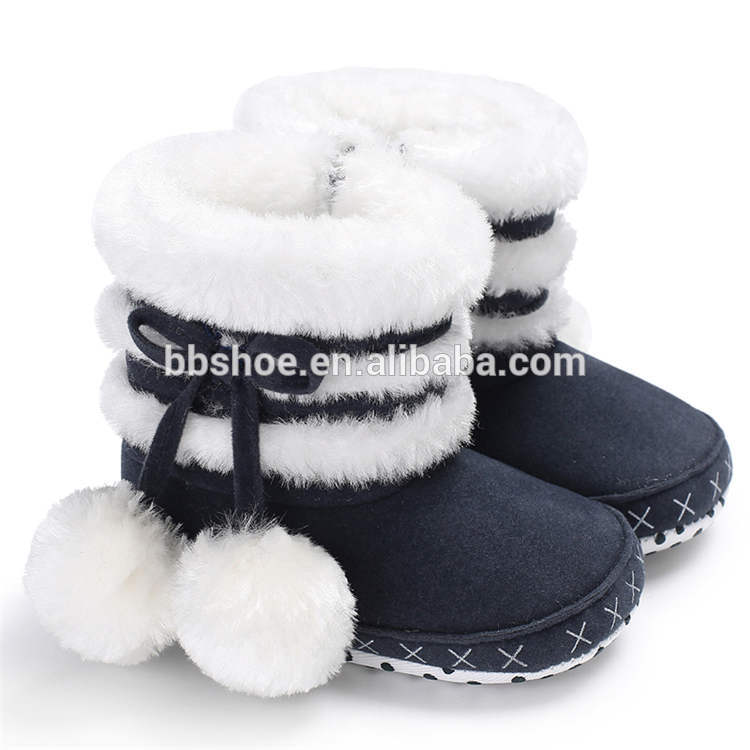 Amazon hot Fluff ball Winter snow warm boy and girl indoor toddler shoes baby booties