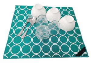 Quality 220gsm Fabric Dish Drying Mat For Kitchen Counter Rack Pad Green Printing wholesale