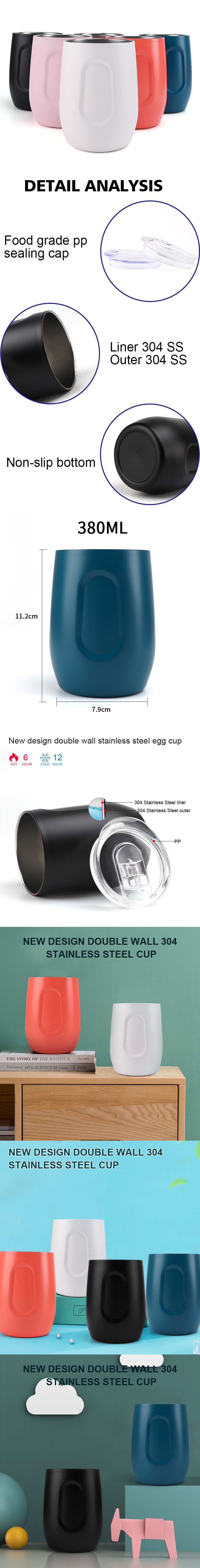 415ml New Design Double Wall Insulated Coffee Mug Stainless Steel Tumbler Cup Food Grade Ppsealing Lid