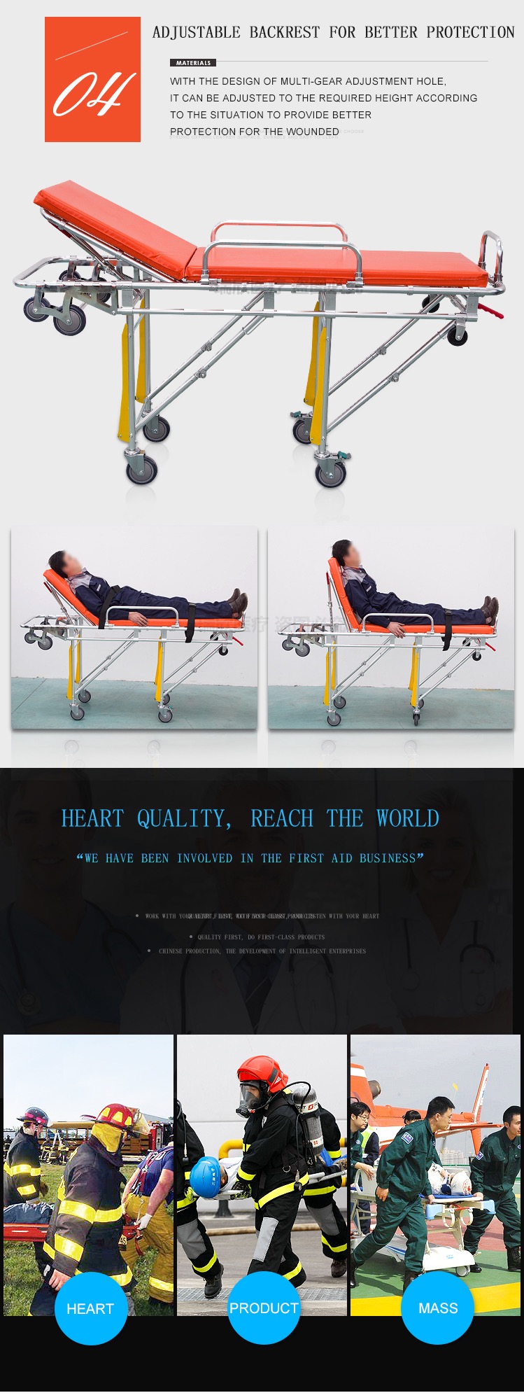 Mobile Ambulance Collapsible Stretcher Ems Gurney OEM Ambulance Trolley