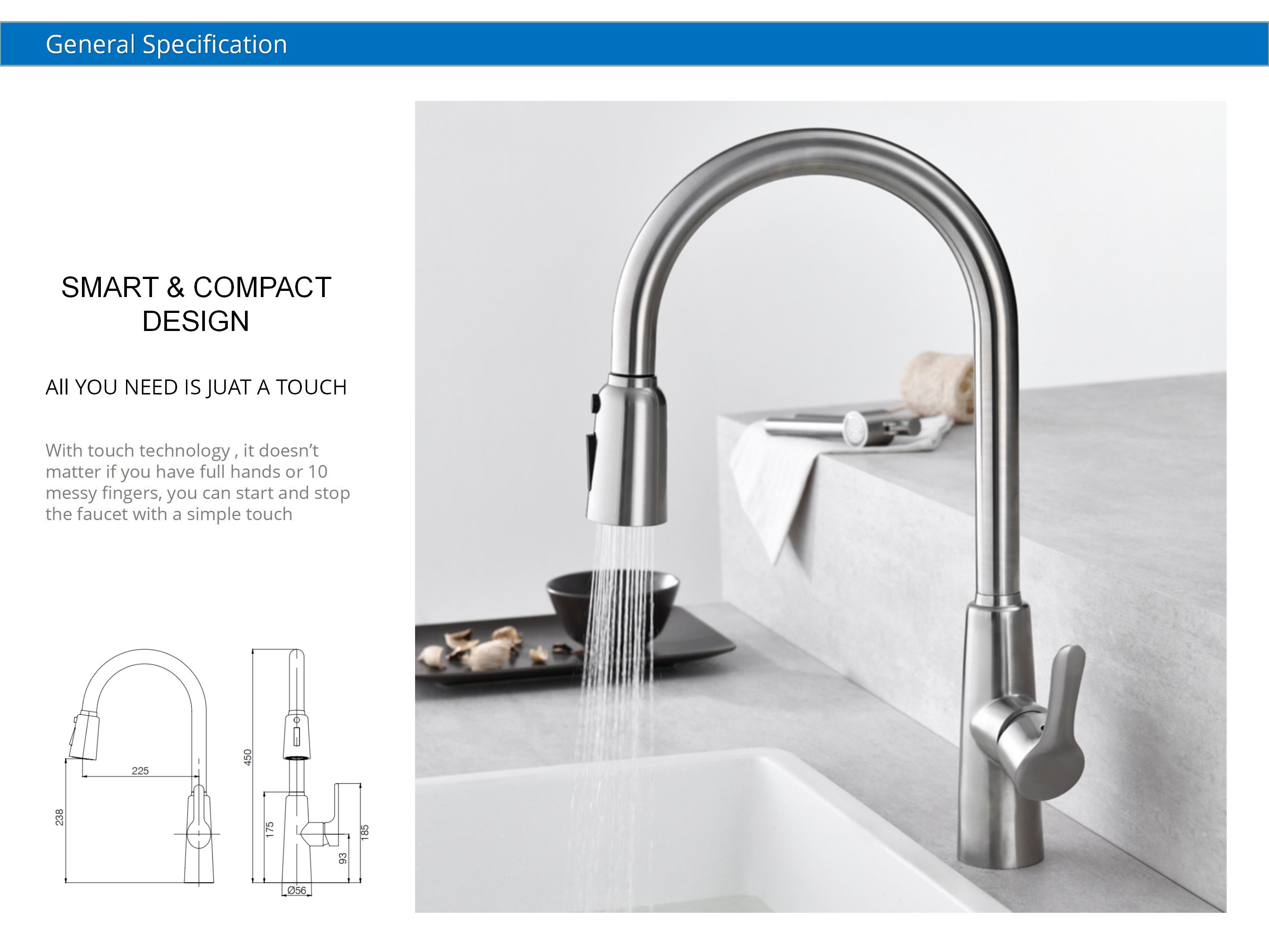 Water Saving Touch Sensor Kitchen Faucet ODM With 35mm Ceramic Cartridge