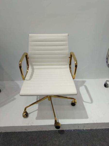 Swivel White And Gold Office Chair , Genuine Leather Executive Chair Net Weight