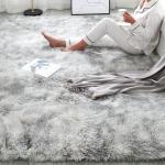 Light Grey Fluffy Bedroom Living Room Area Rug Luxury Tie-dyed Hotel Center