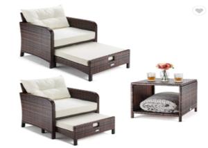 Quality Metal Frame Outdoor Garden Pp Rattan Wicker Chair And Table Set With Stool wholesale