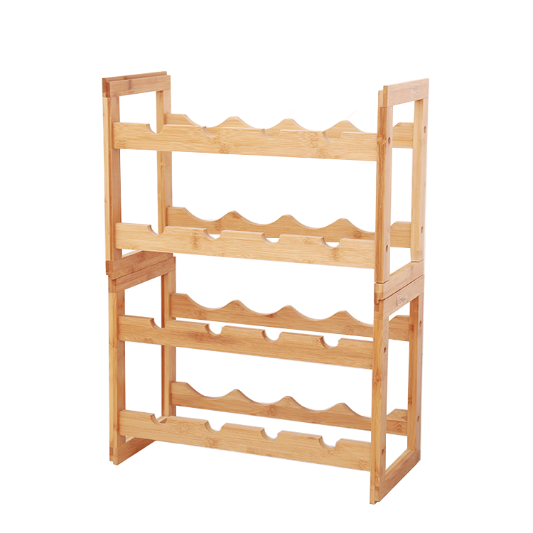 Direct Natural Bamboo Color Non-folding Wine Rack with 4 Layers and 16 Bottle Capacity