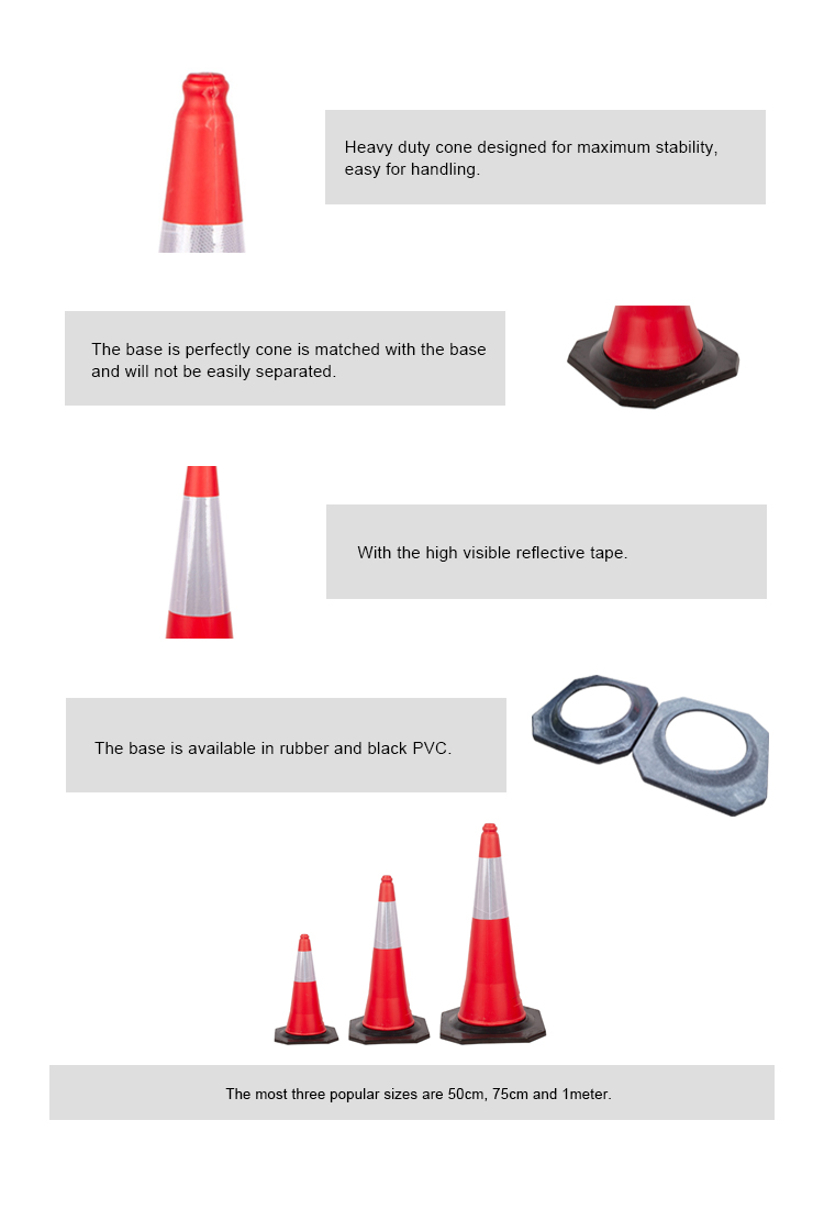 Roadway Safety High Visible Reflective Red PE Traffic Cones For Traffic Control
