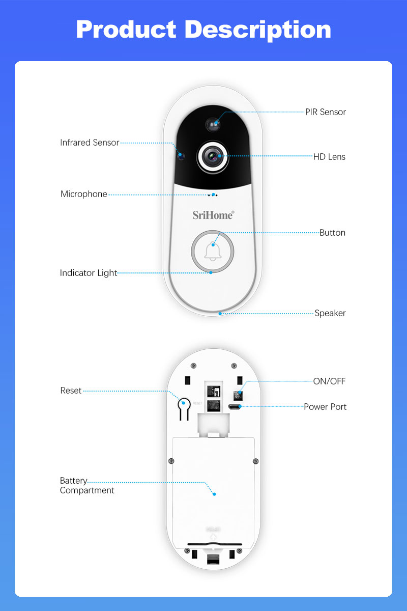 Two-way Audio Smart Ringtone Reminder PIR Remote Monitoring Doorbell Battery Wireless Camera