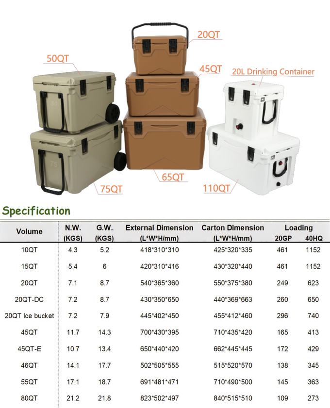U3 Rugged Rotomolded Cooler Box Lockable with Lid 65QT Capacity