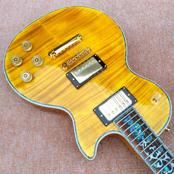 Custom LP electric guitar, Abalone Flower inlaid fingerboard electric guitar, maple top