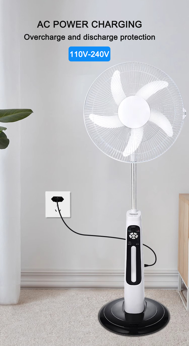 Latest 5 Blades 16/18 Inches Rechargeable Floor Stand Fan Solar Powered Electric Fan With Solar Panel
