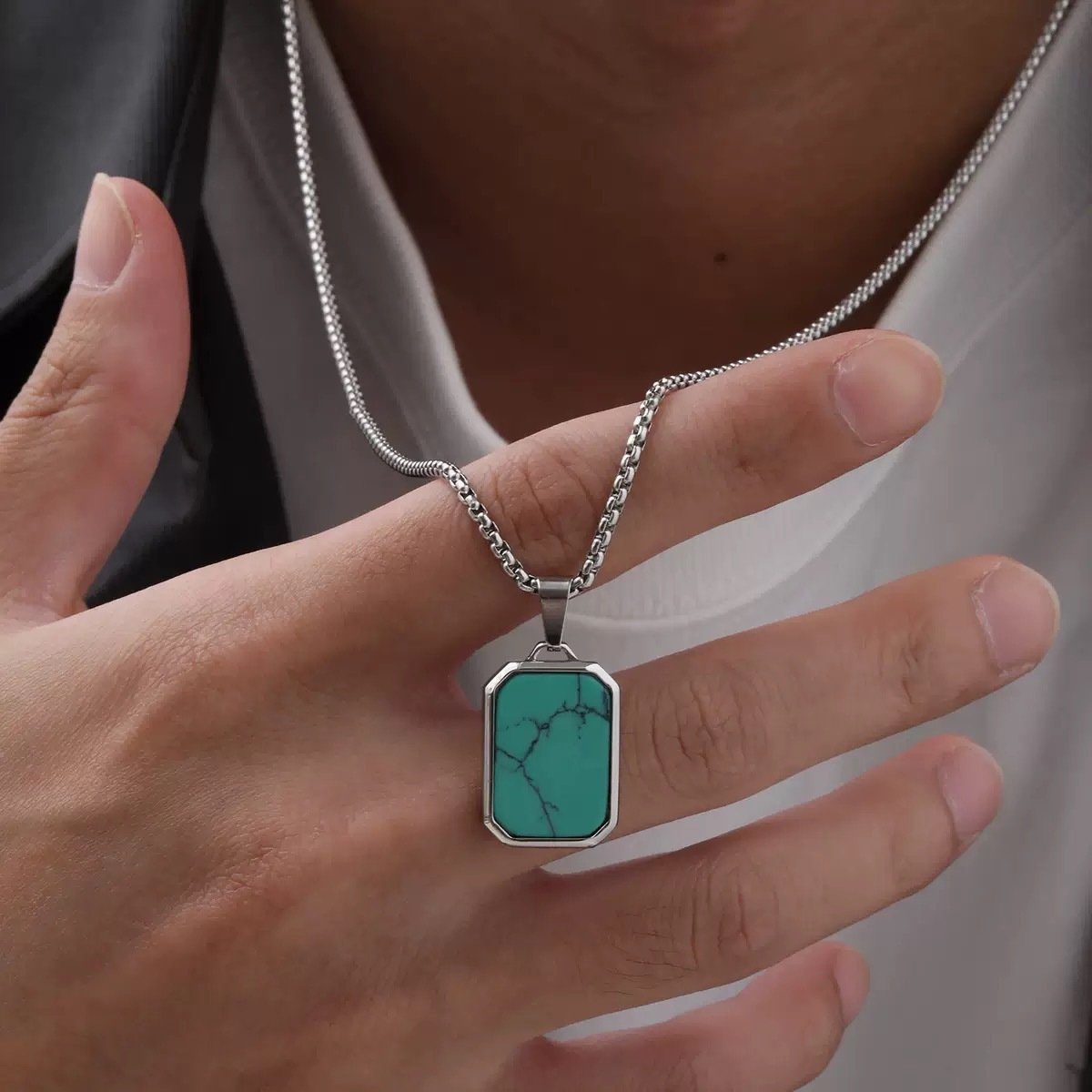 Silver Turquoise and Zircon Pendant Jewelry with Stainless Steel Material