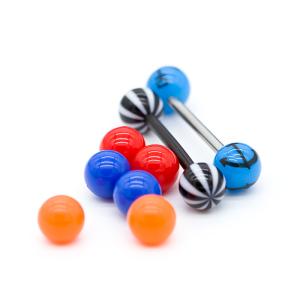 Quality Acrylic Surface Tongue Piercing Jewelry 316 Stainless Steel 14 Gauge 16mm wholesale