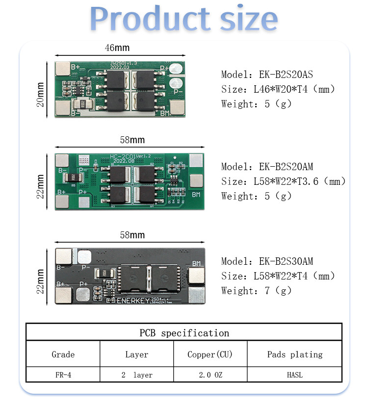 Enerkey 2S 20A 7.4V 8.4V 18650 Lithium Battery Protection Board BMS 2S For Battery Pack