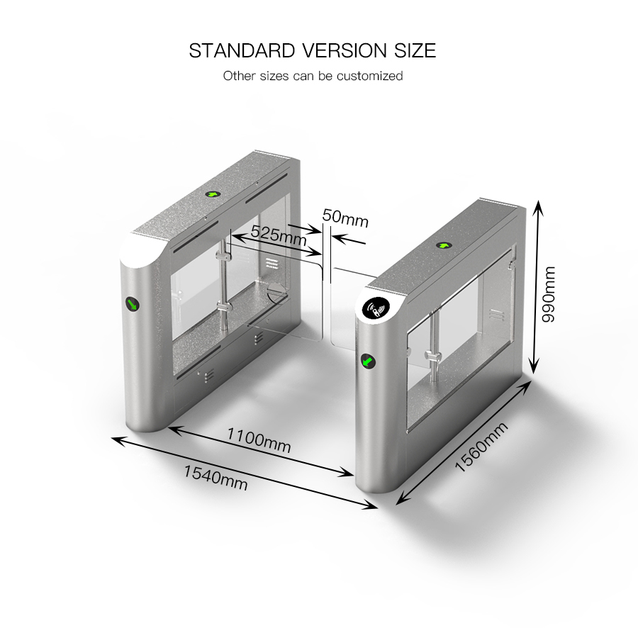 HCW SS304 Pedestrian Access Control Barrier Turnstile Gate 3.6cm Card Reading