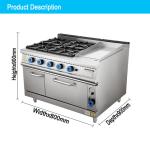 Commercial Stainless Steel Gas Stove With 4 Ranges And Oven LPG/Natural Gas