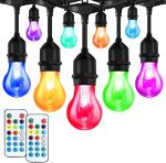 48ft 15 Bulbs Rgb Backyard Dimmable Outdoor Bulb String Lights