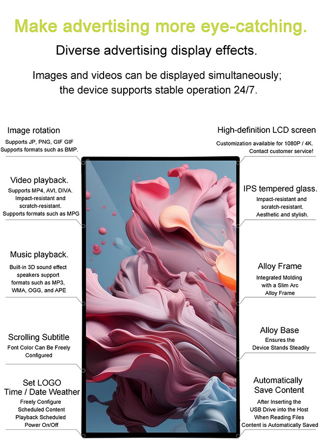 High Resolution Media Screen 43 Inch Wall Mount Digital Signage Advertising Player