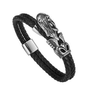 Quality New punk bracelet stainless steel magnetic clasp skull braided leather bracelet wholesale