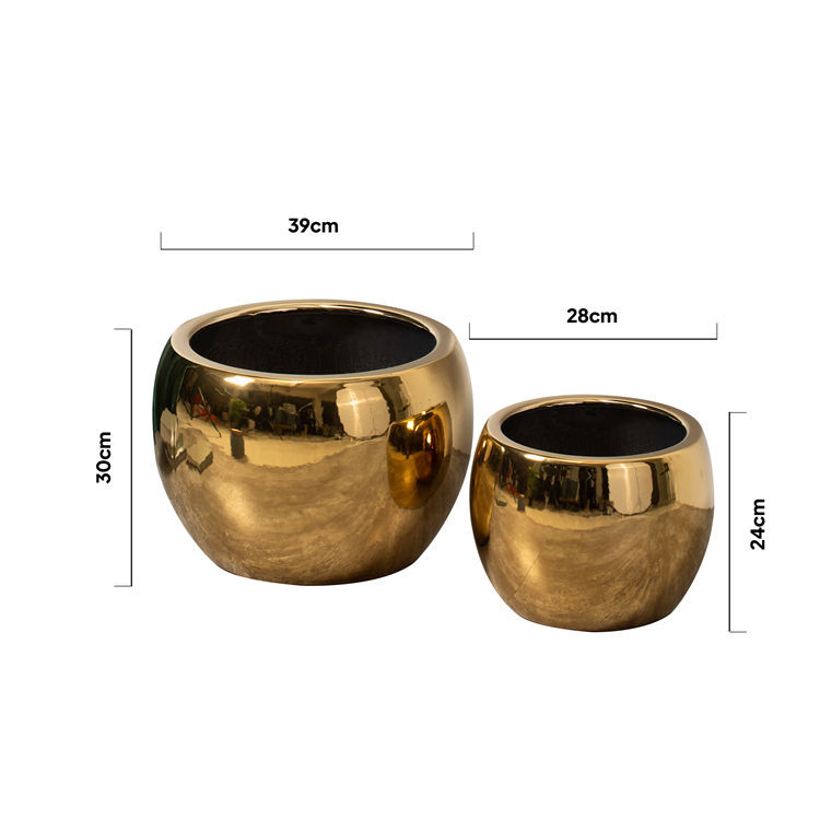 Creative floor decor large outdoor garden planter round luxury golden ceramic flower pots for balcony
