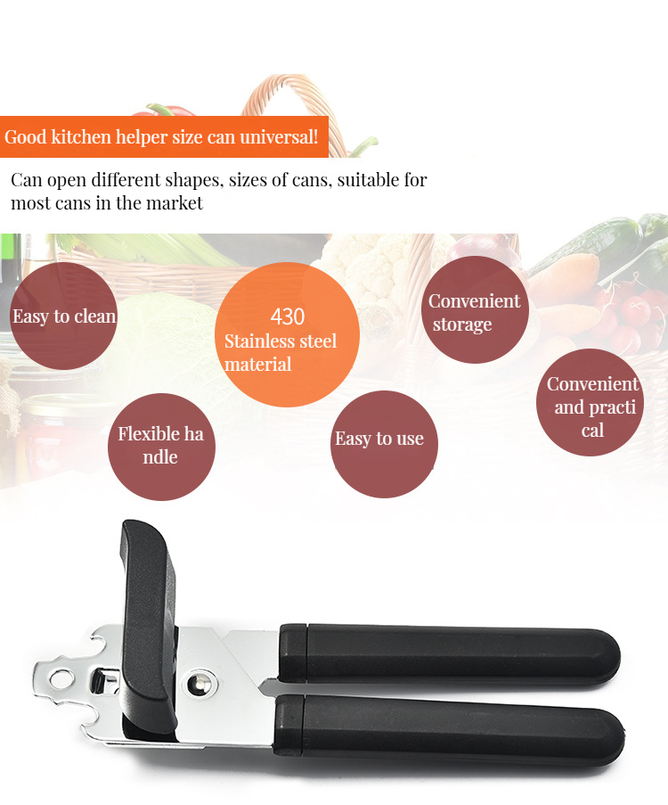 Convenient Household Kitchen Accessory Heavy Duty Manual Can Opener with Plastic Handle