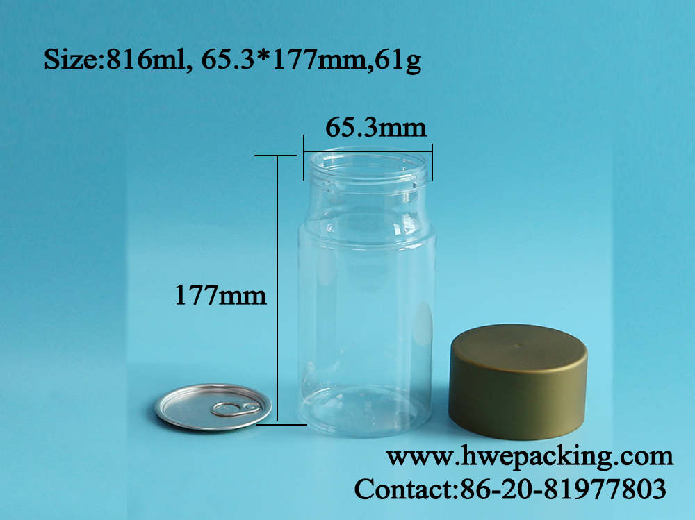28oz Food Grade EOE Plastic Packaging Jar PET Cans With Long Screw Lid