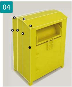 Quality H1800mm Recycling Storage Bin Yellow Clothing Donation Powder Coating wholesale