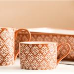 Country 8.5cm Ceramic Tea Cups And Saucers For Banquet
