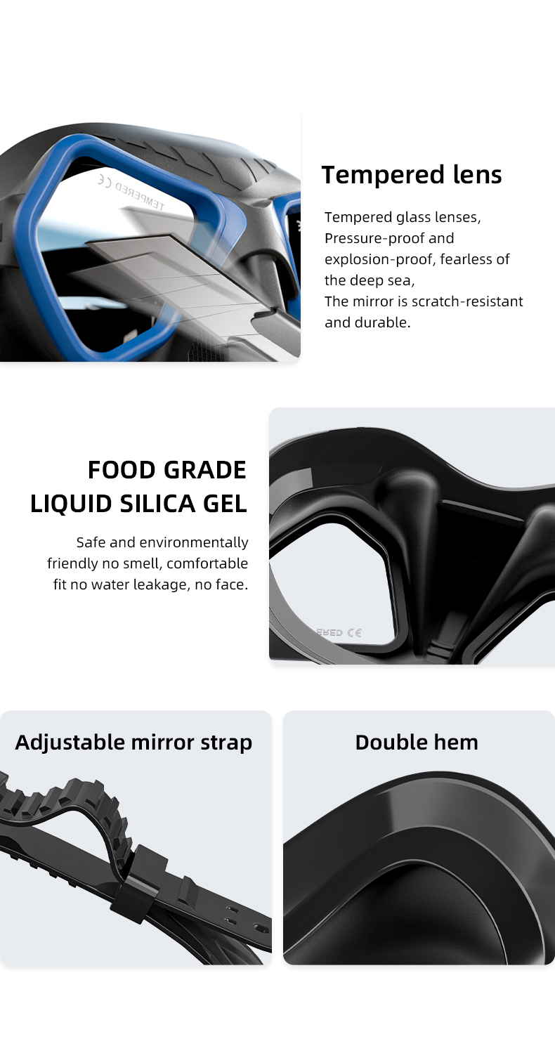 Wolf Black Diving Mask Freedive Goggles Tempered Glass 65cc